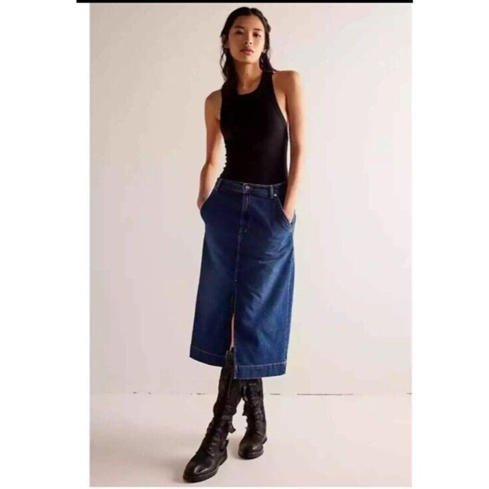 FREE PEOPLE WILD ROSES MIDI SKIRT DENIM, SIZE 26